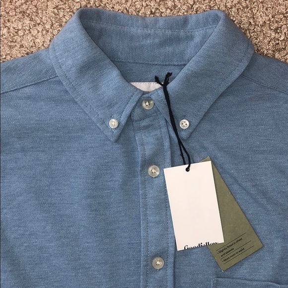 🏆GOODFELLOW LS Knit Button-Down Shirt Cyber Blue - Picture 2 of 8